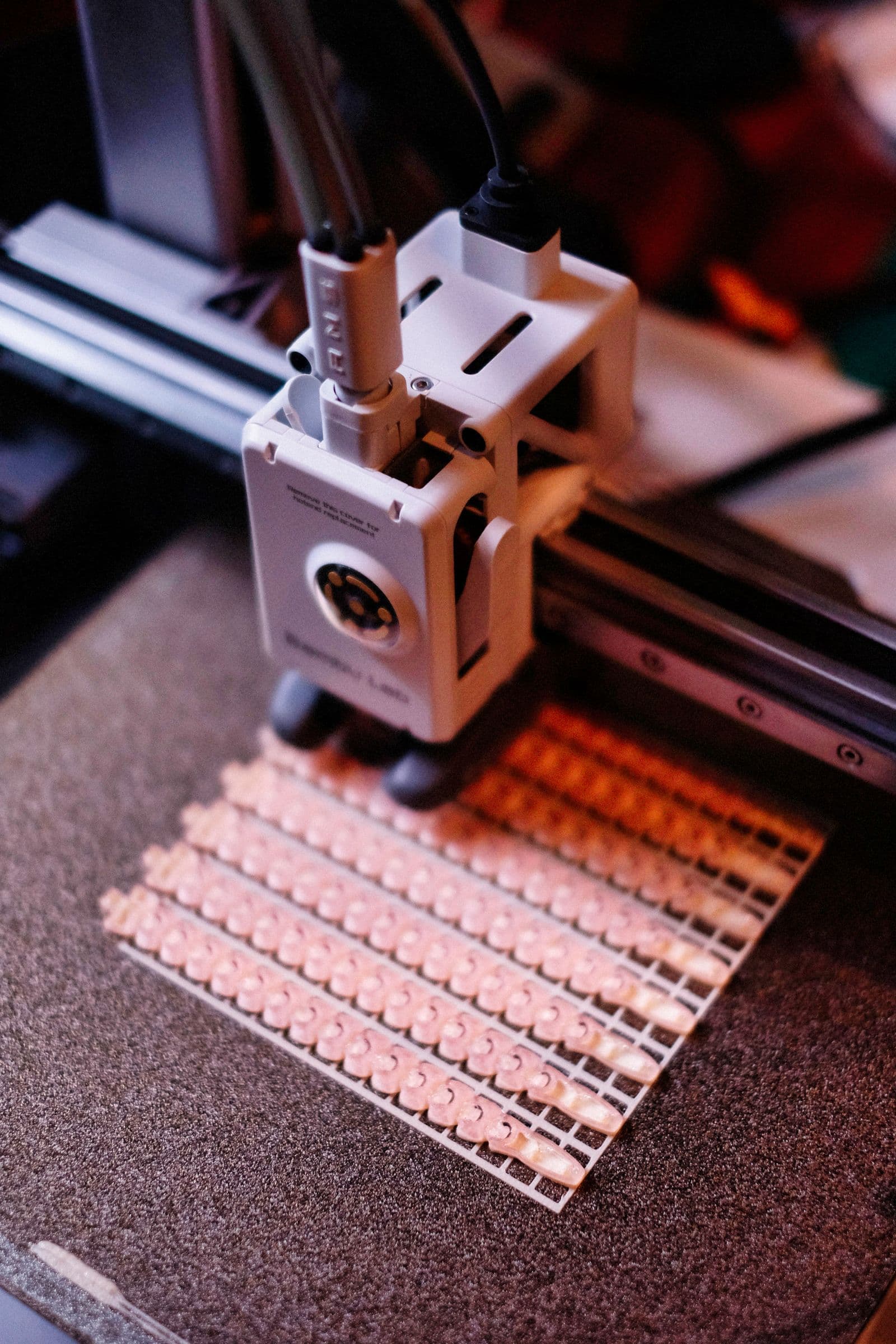 Machine printing a circuit board, close up